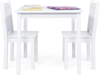 Crew Kids Wooden Table and 2 Chairs Set, White - Square Kids Table and Chair Set for Toddlers and Children for Arts