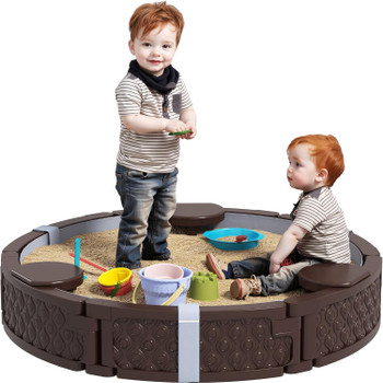 Round Plastic Sandbox with Seats & Cover