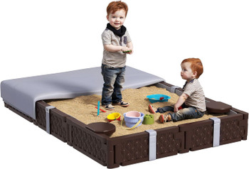 Kids Large Rectangular Sandbox with Cover & Seats