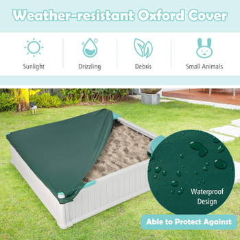 Kids White Square Sandbox with Seats & Cover 1