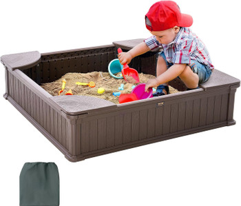 Kids Square Sandbox with Seats & Cover