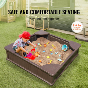 Kids Square Sandbox with Seats & Cover 2