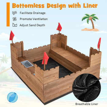 Cedar Castle Sandbox w/Built-in Bench Seats, Storage Boxes & Flags 4