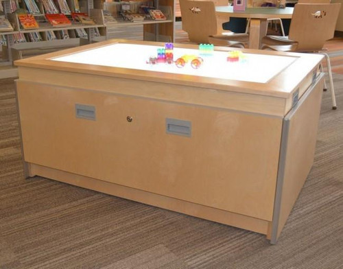 Playscapes 3-Branch Lightbox Discovery Table, a wooden educational table with built-in illuminated surface for interactive learning and play.