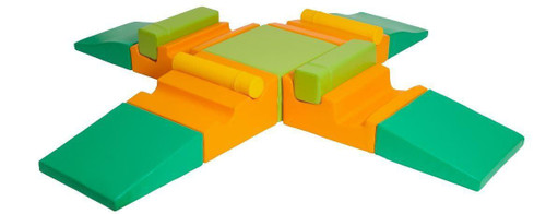 Novum Relax Tower Foam Play Platform Set, colorful soft foam climbing and play structure for children with various angled and flat surfaces for safe, indoor play.