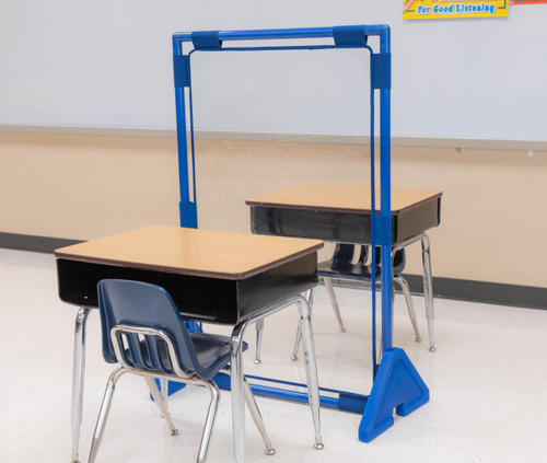 Children's Factory Rectangle Clear Play Panel Single Set, transparent safety shield between classroom desks for social distancing.