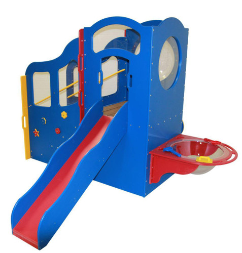 Strictly For Kids Step, Slide 'n Splash, Wave Style Playground Structure, Bright Colors - A colorful children's outdoor playset with a slide, splash basin, and wave-style design for kids' fun.