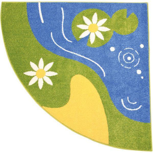 Moje Bambino Lily Pond Corner Carpet, colorful children's corner rug with pond and floral design.