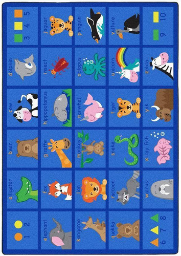 Playscapes Friendly Phonics Animals Carpet, colorful educational children's toy with animal illustrations and phonics numbers.