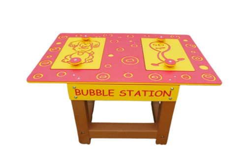 Infinity Playgrounds Bubble Station Activity Table, colorful children's activity table with bubble game featuring cartoon character illustrations on the surface.