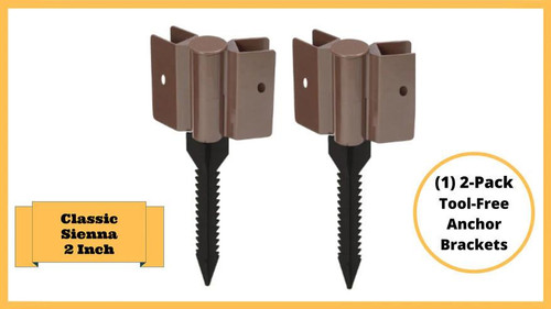 Frame It All Classic Sienna Anchor Joint 2-inch Profile, 2 Pack of tool-free anchor brackets with brown color and black stakes for versatile construction and garden bed projects.