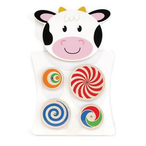 SPARK & WOW Cow Activity Wall Panel Toy, interactive educational toy with spinning and colorful rotating parts designed for children's development.