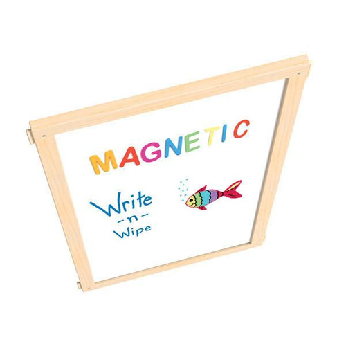 Jonti-Craft Magnetic Write-n-Wipe Classroom Divider Panel - KYDZ Suite® S-height - 24" Wide, educational classroom divider featuring a magnetic whiteboard surface with colorful magnetic letters and a fish illustration for young learners.