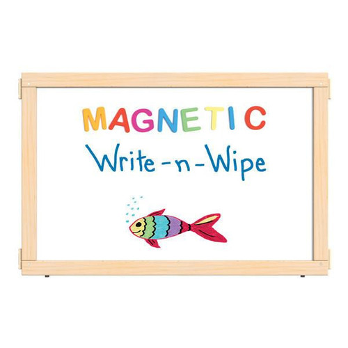 Jonti-Craft KYDZ Suite Magnetic Write-n-Wipe Panel - T-height - 36" Wide, educational chalkboard with colorful magnetic letters spelling 'MAGNETIC' and a playful fish illustration.
