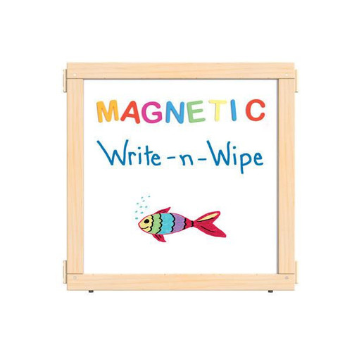 Jonti-Craft Magnetic Write-n-Wipe Classroom Divider Panel - KYDZ Suite® T-height - 24" Wide, educational magnetic chalkboard with colorful letters and a fish illustration for early childhood classroom use.