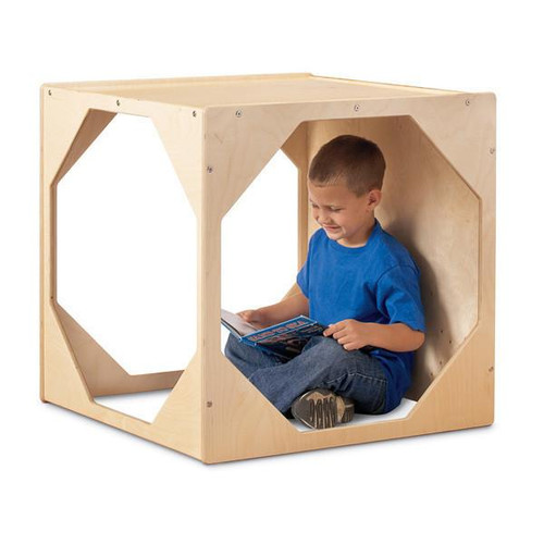 Jonti-Craft Reading Hideaway, wooden cubical reading nook for children with open sides and interior space for reading or quiet activities.