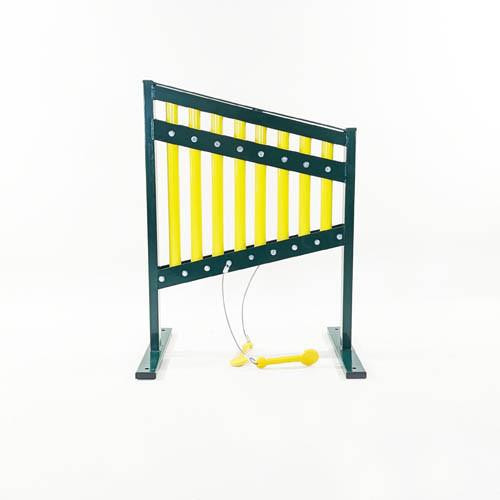 Playtime Playground Equipment Playground Musical Chimes, colorful metal frame with yellow and white striped chimes and mallet for children to play music