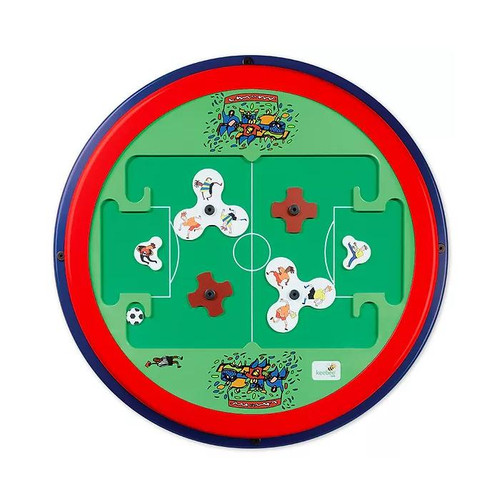 Playscapes Soccer Round-A-Bout Round Wall Activity Toy, circular tabletop game with foosball and soccer-themed design, suitable for children's active play and skill development.