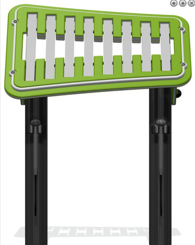 Playground Prodigy Genius Maker Musical Concert Flat Chimes Board, green and black children’s outdoor musical instrument with rectangular chimes on a stand.