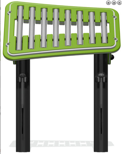 Playground Prodigy Genius Maker Musical Symphony Tube Chimes Board, vibrant green musical playground instrument with silver tube chimes on a black stand.