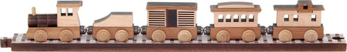 Maple Landmark NameTrains Old West 5 Car Set, wooden toy train cars on a wooden track