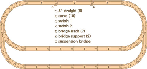 Long Oval with Bridge Wooden Train Track Set 1