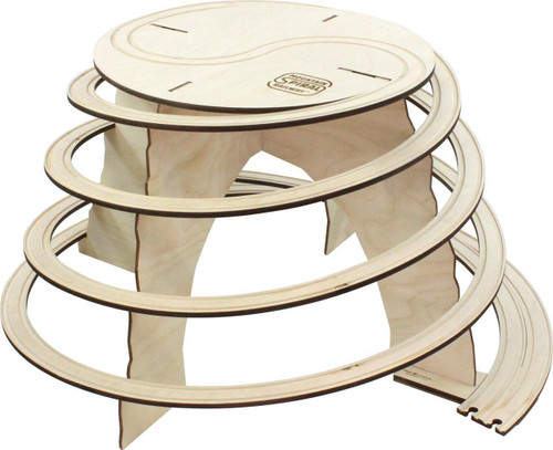 Maple Landmark Mountain Spiral Railway Basic Double Wooden Train Track Set, multi-level wooden train tracks with spiral design for children's play.