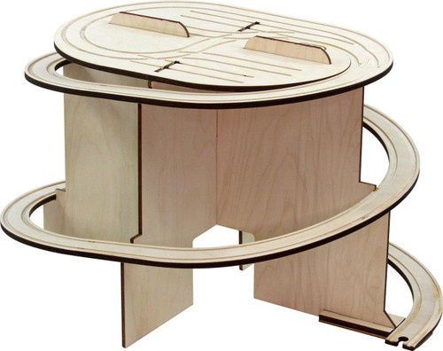 Maple Landmark Mountain Spiral Railway Single Plain Wooden Train Track Set, a wooden train track with spiral design and multiple levels for children's play.