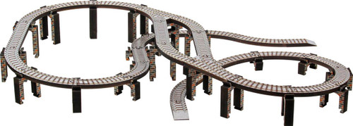 Maple Landmark Spiral Up Trestle for Wooden Train Sets, a wooden trestle bridge with a spiral ramp for toy trains