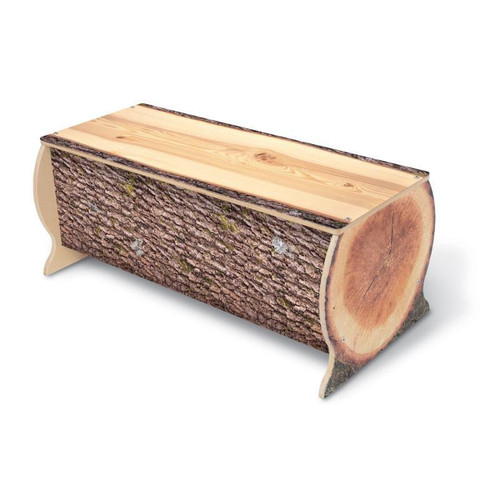 Whitney Brothers Nature View Live Edge Log Bench 14" H, rustic wooden bench made from a natural tree trunk with bark on the sides and a smooth, polished top surface.