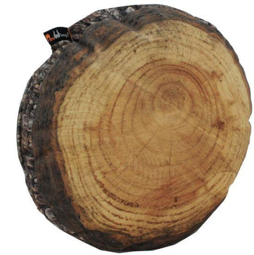 Playscapes Woodsmen Naturescape Annual Rings Log Slice Cushion 23½". Image of a round wooden log slice cushion with prominent annual rings and a natural wood finish, designed for home decor or outdoor seating.