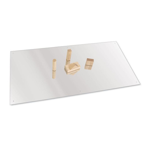 Whitney Brothers Shatterproof Acrylic Large Mirror, clear reflective surface with wooden building blocks on top.