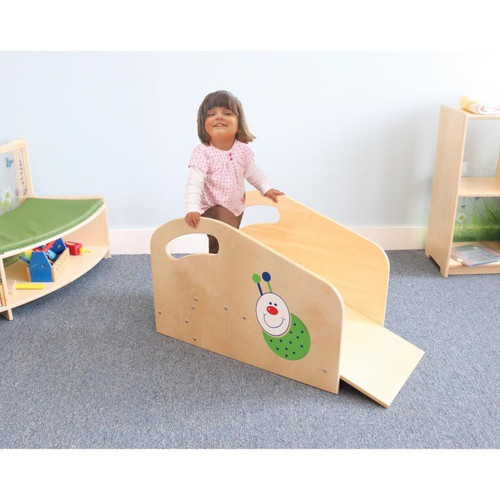 Whitney Brothers Ladybug Toddler Stair & Slide Climber, child playing on wooden climber with ladybug design
