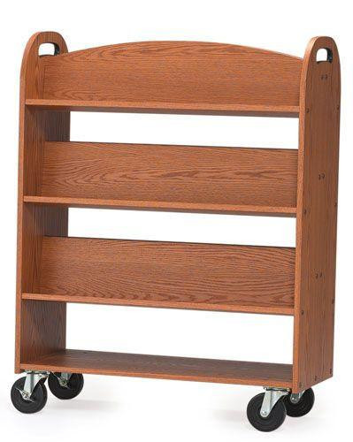 Gressco Book Truck - 6 Sloping Shelves with Handles, wooden rolling book cart with four casters for easy mobility and sloped shelves for organized book storage.