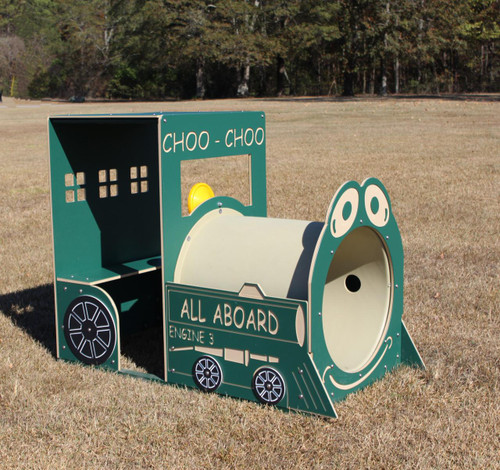 Infinity Playgrounds Infinity Express Train Engine Outdoor Climber, train-shaped children's outdoor climbing structure with playful design and vibrant colors.