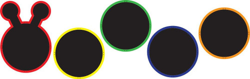 SPARK & WOW Caterpillar Outdoor Chalkboard, colorful chalk circles with a caterpillar design.