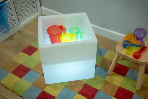 TickiT Sensory Mood Light Play Cube, illuminated sensory play cube with colorful cups for engaging children's sensory development and play activities.