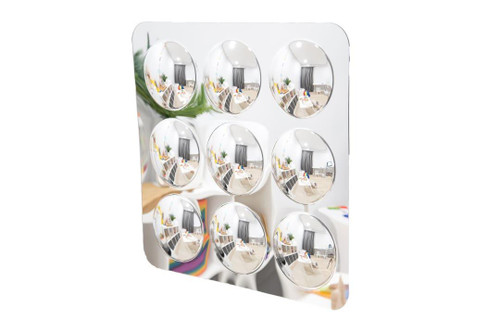 SPARK & WOW Bubble Sensory Mirror - 9 Large Bubbles, reflective decorative wall mirror with nine circular sections that mimic bubbles.