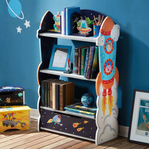 Fantasy Fields Kids Wooden Outer Space Bookshelf with Drawer