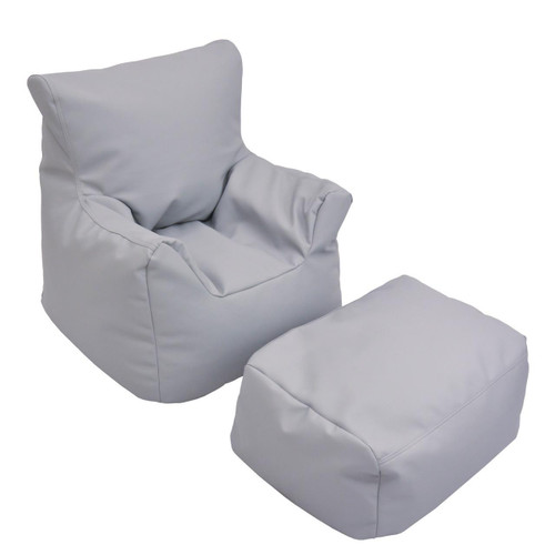 Children's Factory Cozy Soft Chair and Ottoman - Gray, plush children's furniture set with a soft cushioned chair and matching ottoman in gray fabric for comfort and style.