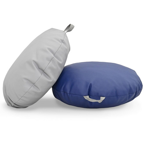 Mini Round Pouf with Handle – Gray and Navy - CF805-361