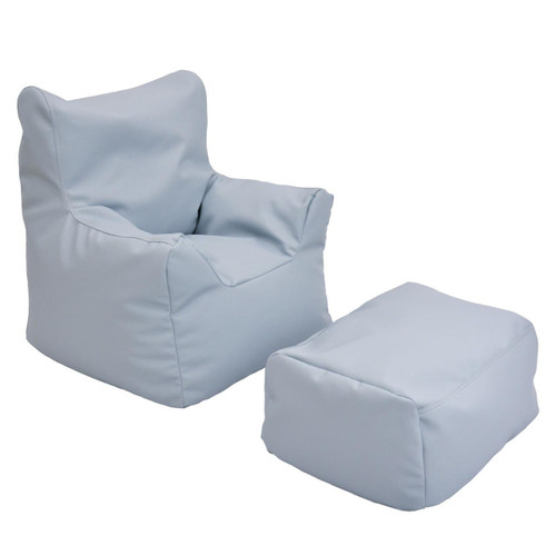 Children's Factory Cozy Soft Chair and Ottoman - Fog Blue, soft upholstered children's chair with matching ottoman in fog blue color.