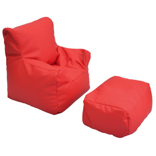 Children's Factory Cozy Soft Chair and Ottoman - Red, plush red chair with matching ottoman, designed for children's comfort and relaxation.