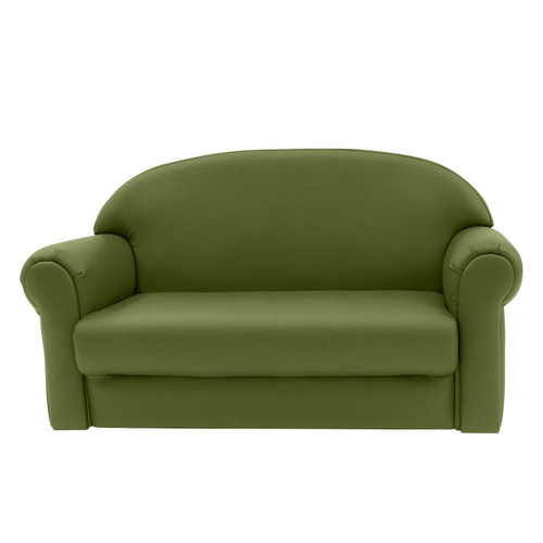 Children's Factory AS WE GROW Chair and Sofa - Sage, a small green kid-sized sofa with plush armrests and a smooth upholstered surface.