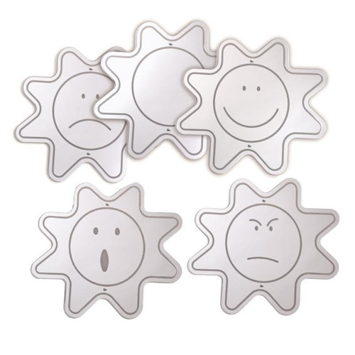 Whitney Brothers Mood Mirrors 5-Pack, set of five decorative wall mirrors with emoticon faces showing various expressions.