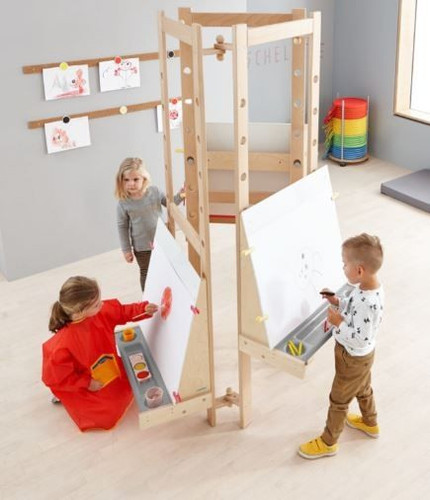 Children's Wooden Easel, Three-sided Multi-Tiered Adjustable 1