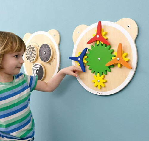 Moje Bambino Spinning Pinwheels Sensory Wall Activity Toy, interactive wall-mounted sensory toy with colorful spinning pinwheels and gears for children's sensory development.
