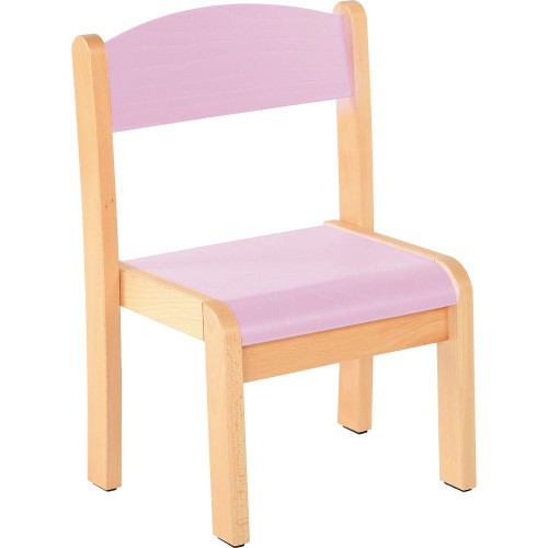 Moje Bambino Stackable Children's Pastel Wooden Chairs, pink and natural wood children's chair with a simple, modern design and stackable feature.
