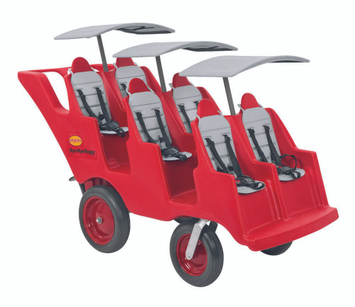 Angeles BYE BYE BUGGY 6 Passenger Stroller Never Flat Fat Tire, Red and Gray Mobile Baby Stroller with Six Seats and Canopy Shades for Kids