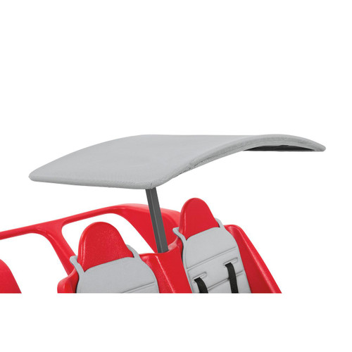 Angeles BYE BYE BUGGY Gray Canopy, gray canopy shade for a baby stroller over red and gray car seats.
